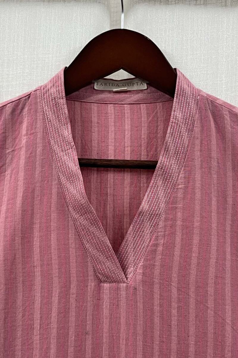 Pink Handcrafted Straight Handloom Cotton Kurta