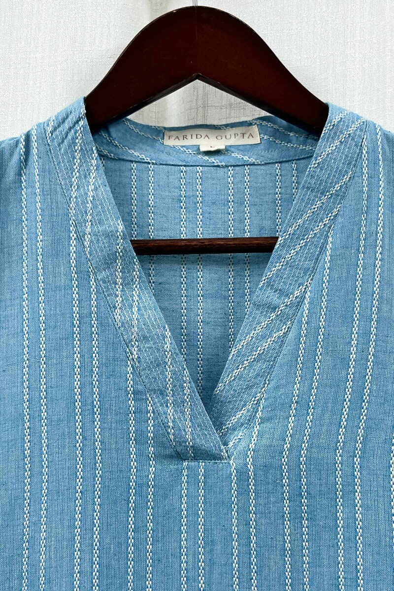 Sky Blue Handcrafted Straight Handloom Cotton Kurta
