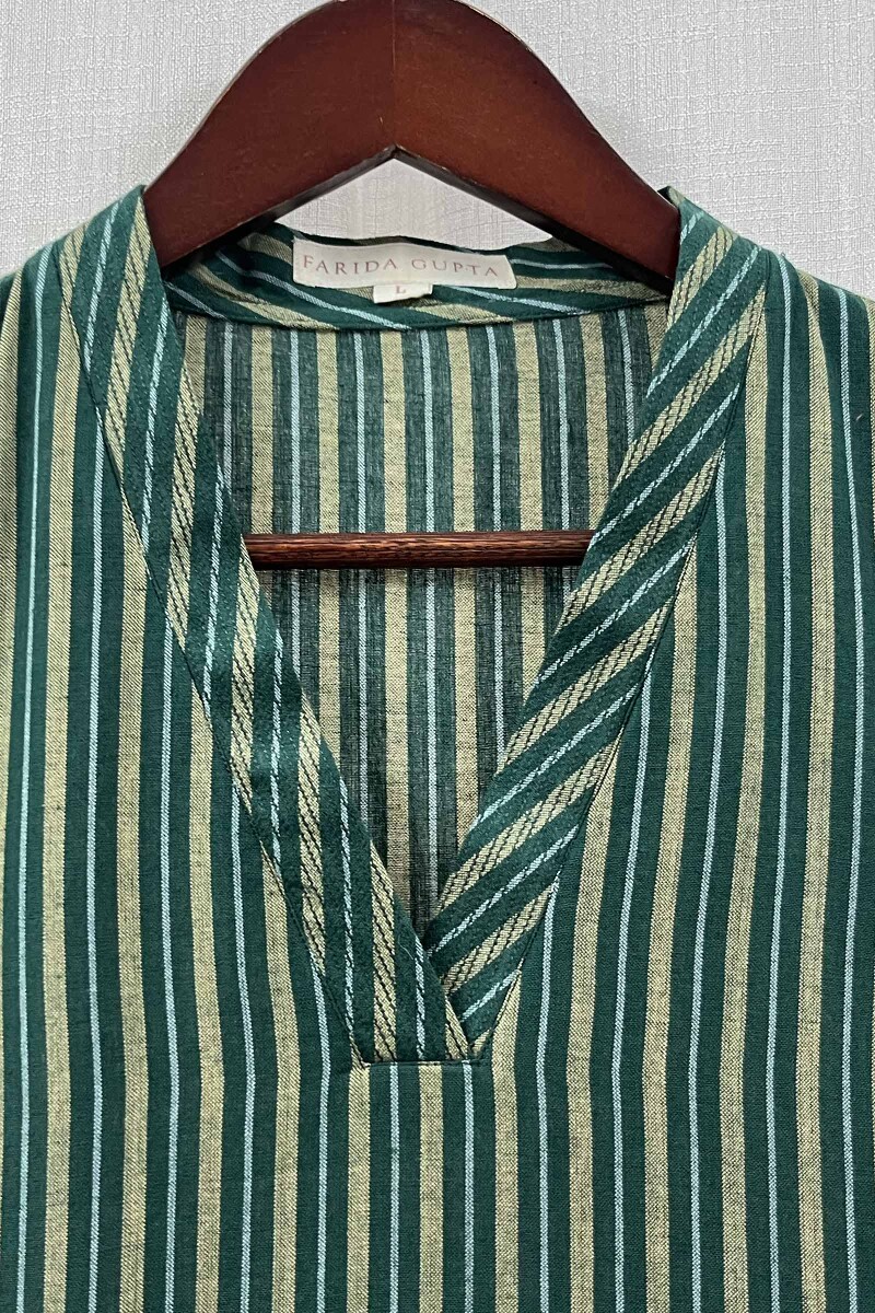 Green Handcrafted Straight Handloom Cotton Kurta