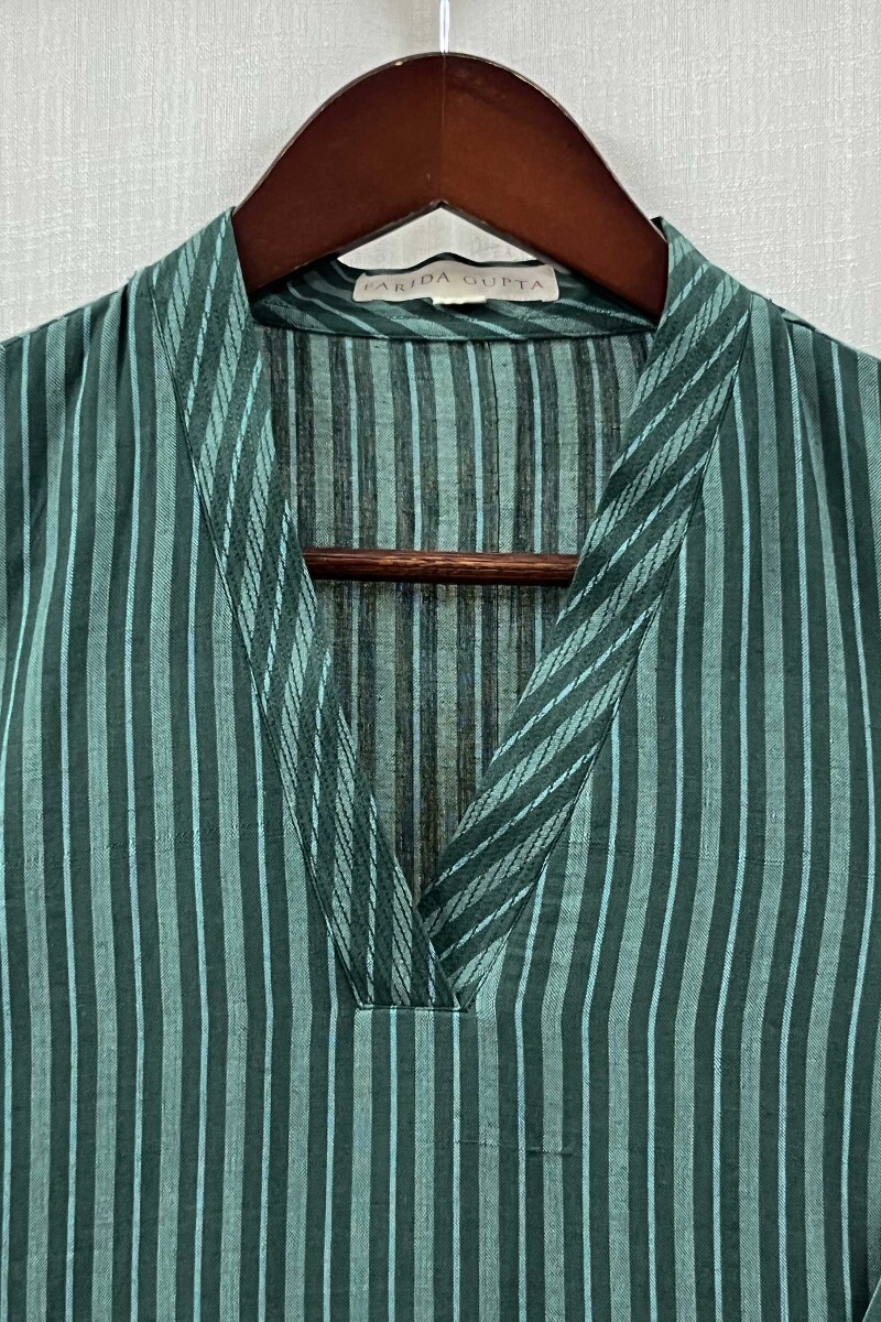 Dark Green Handcrafted Straight Handloom Cotton Kurta