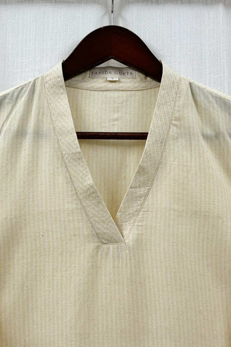 Yellow Handcrafted Straight Handloom Cotton Kurta
