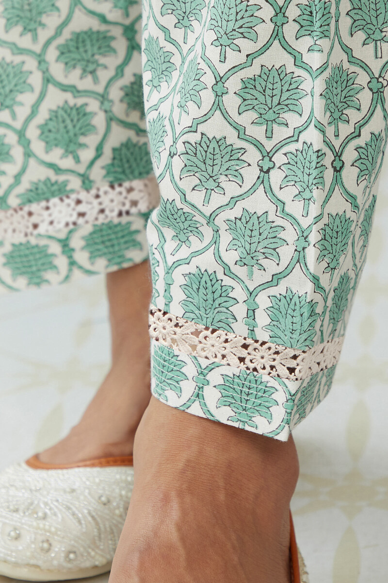 Green Hand Block-Printed Cotton Salwar
