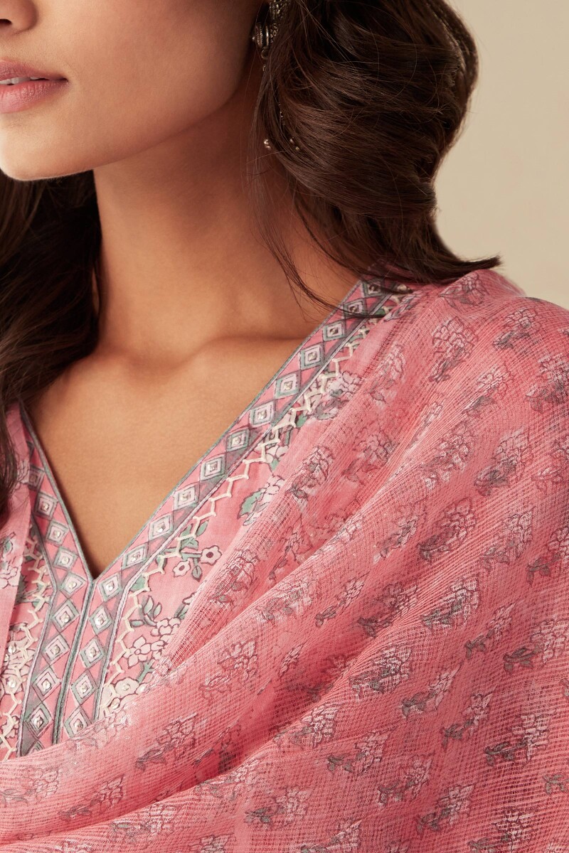 Pink Hand Block-Printed Kota Dupatta