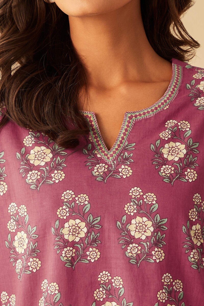 Red Hand Printed Cotton Loungewear Set
