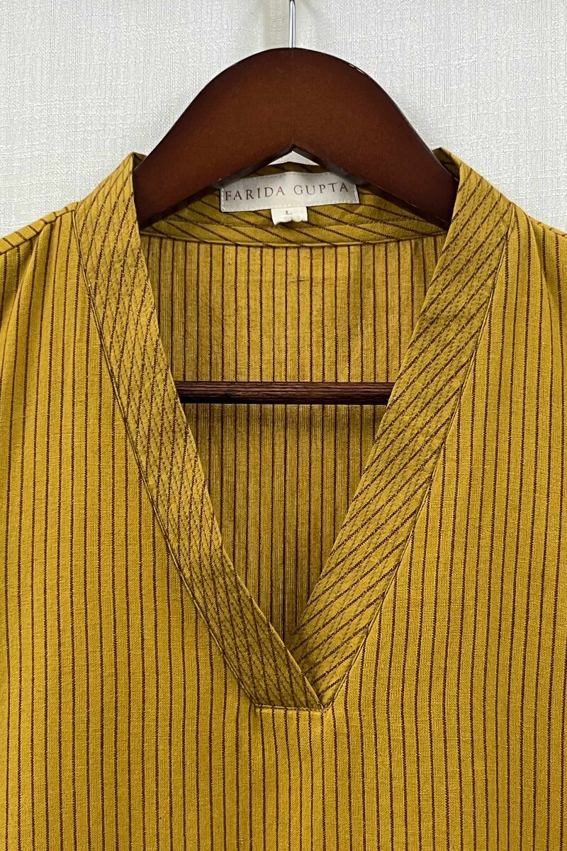 Dark Yellow Handcrafted Straight Handloom Cotton Kurta
