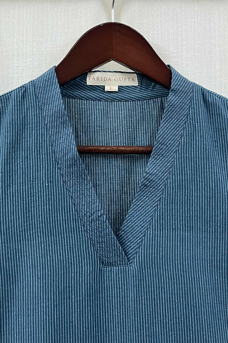 Dark Blue Handcrafted Straight Handloom Cotton Kurta