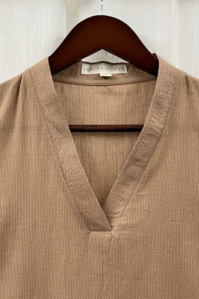 Brown Handcrafted Straight Handloom Cotton Kurta