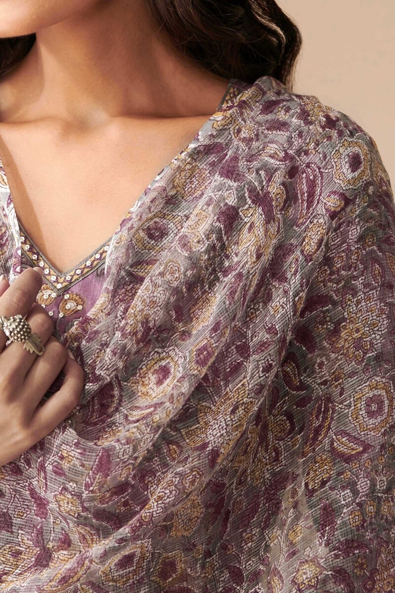 Grey Hand Block-Printed Kota Dupatta