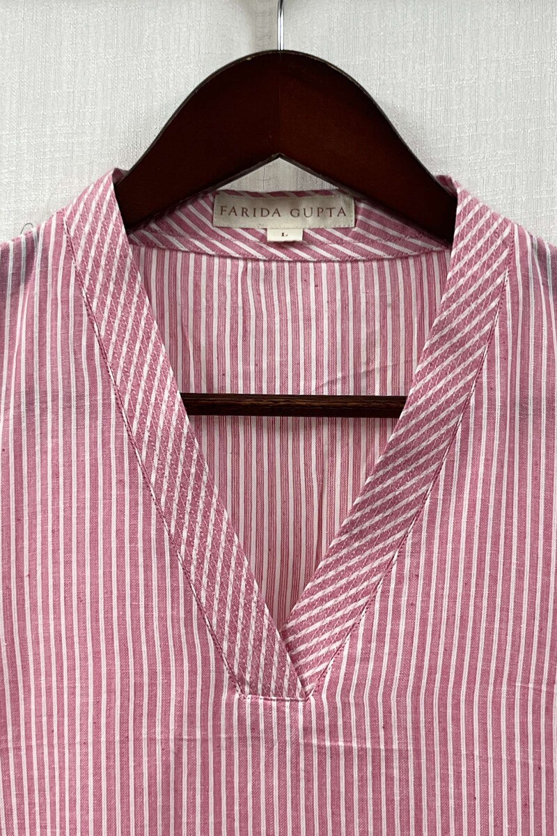 Pink Handcrafted Straight Handloom Cotton Kurta