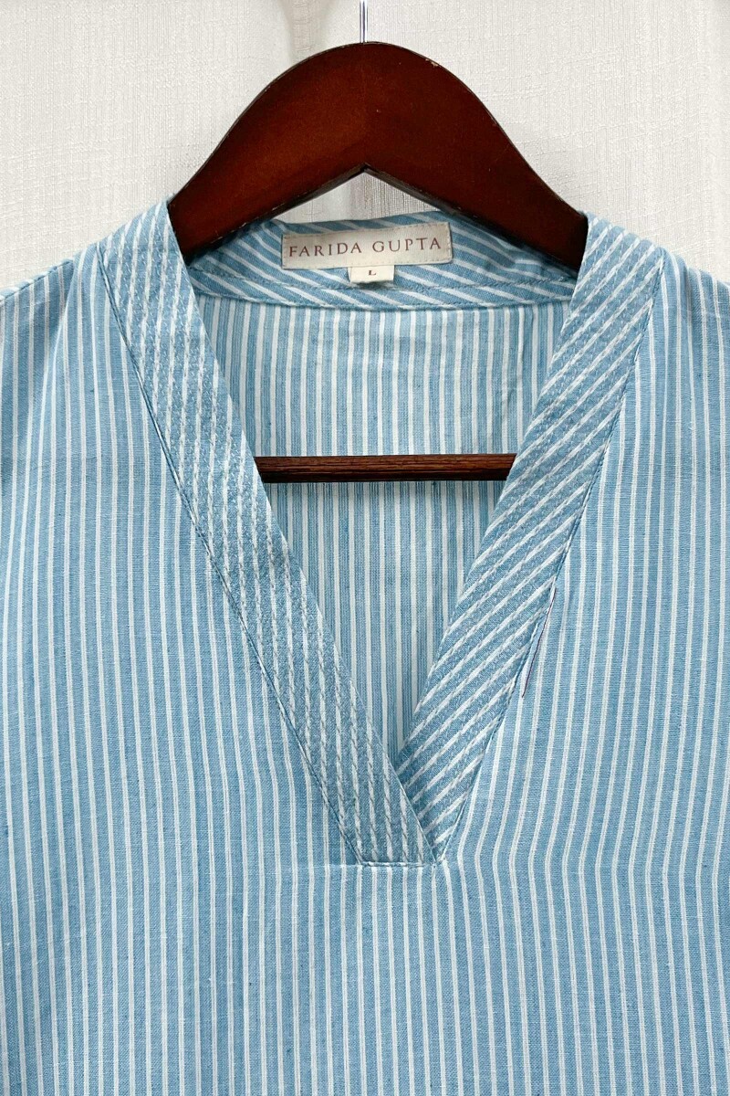 Blue Handcrafted Straight Handloom Cotton Kurta
