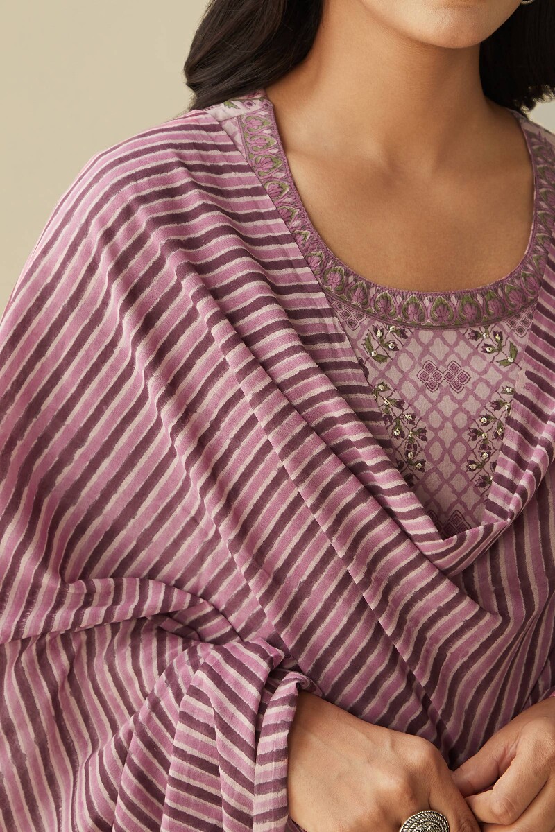 Mauve Hand Block-Printed Cotton Mul Dupatta