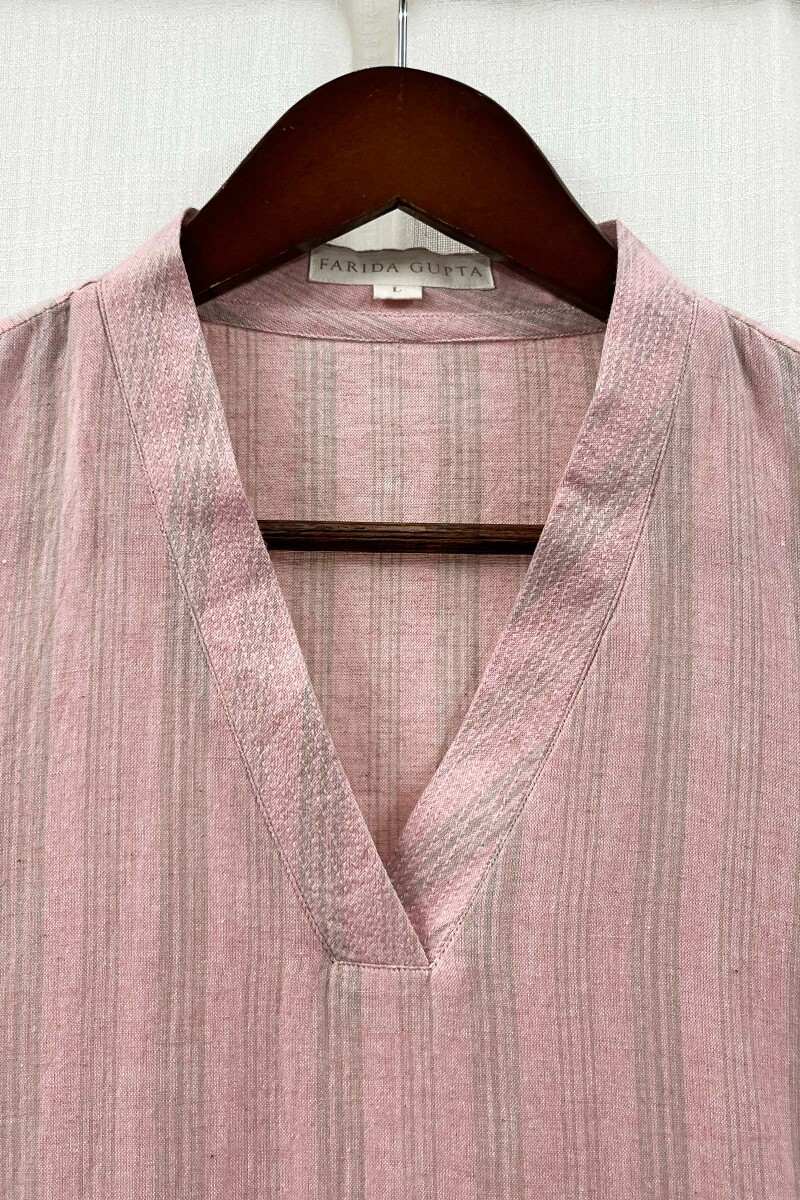 Pink Handcrafted Straight Handloom Cotton Kurta
