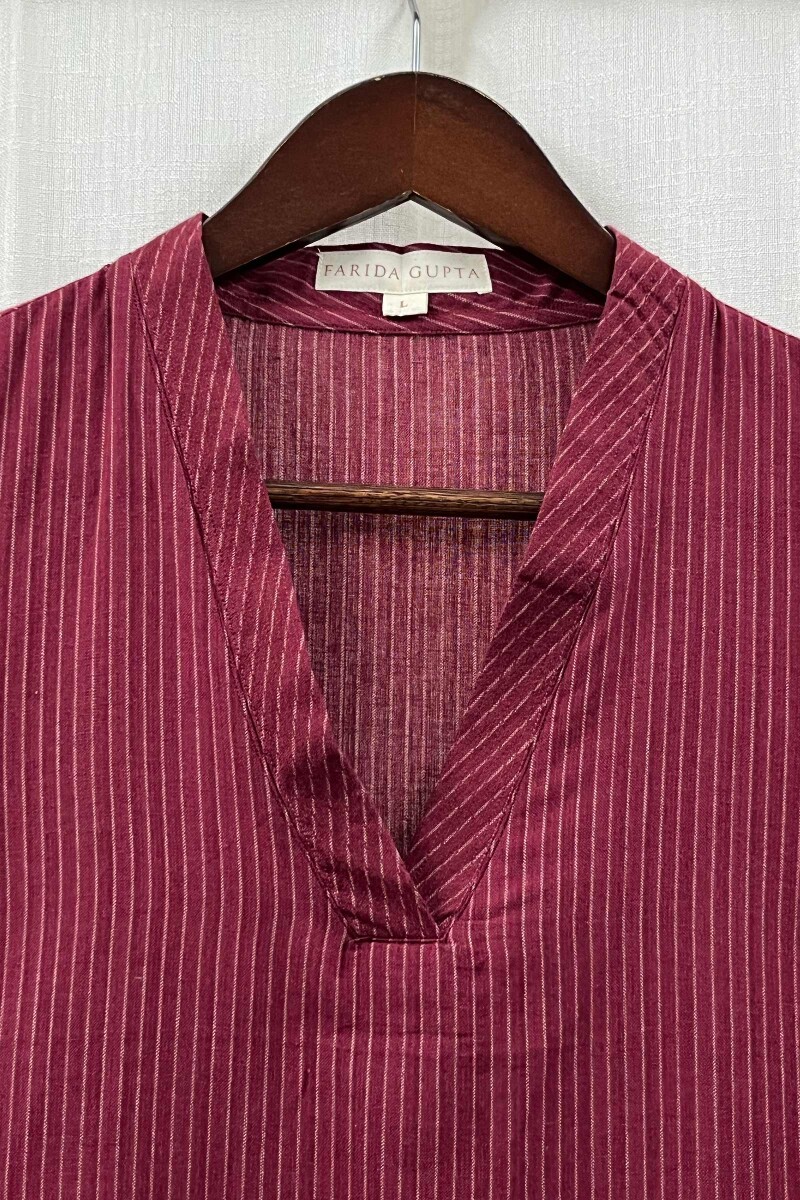 Maroon Handcrafted Straight Handloom Cotton Kurta