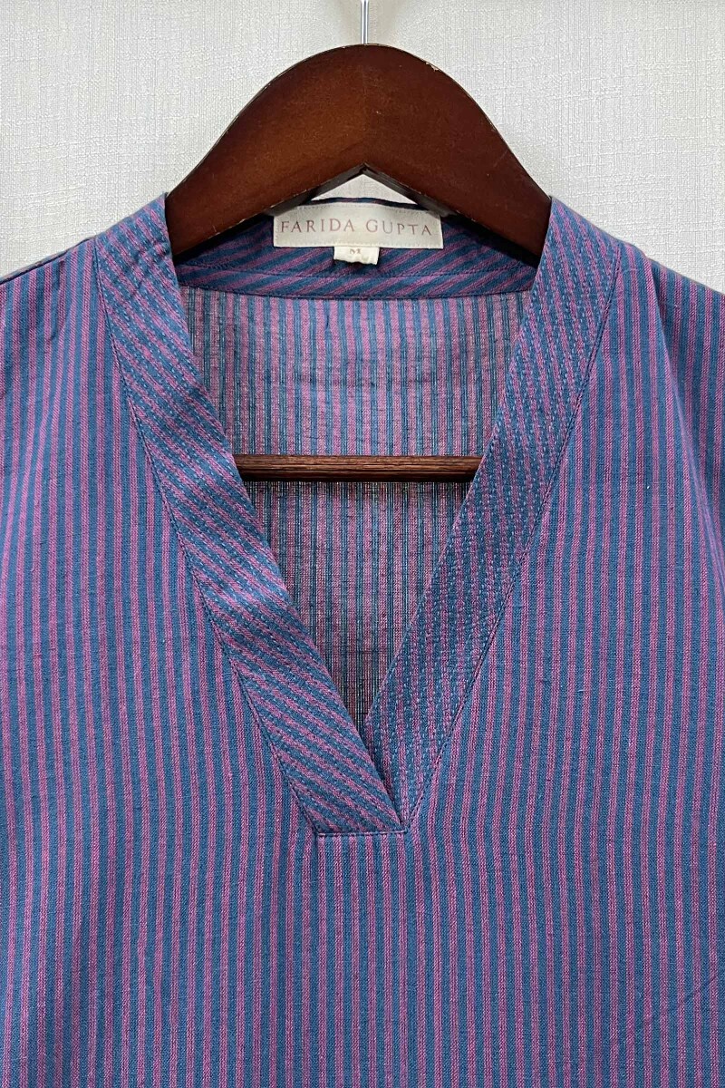 Blue Handcrafted Straight Handloom Cotton Kurta