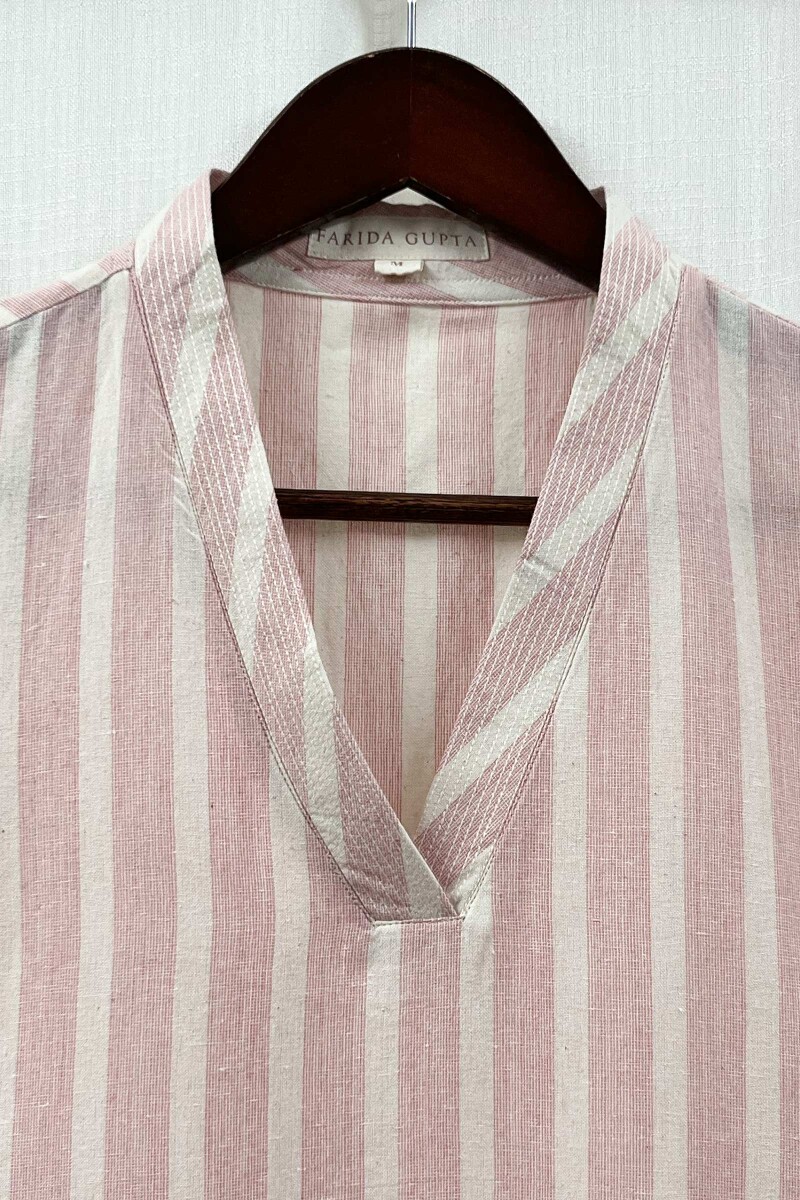 Pink Handcrafted Straight Handloom Cotton Kurta