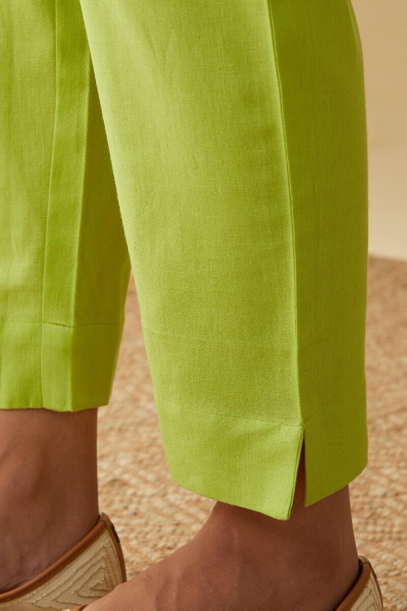 Lime Green Handcrafted Cotton Linen Narrow Pants