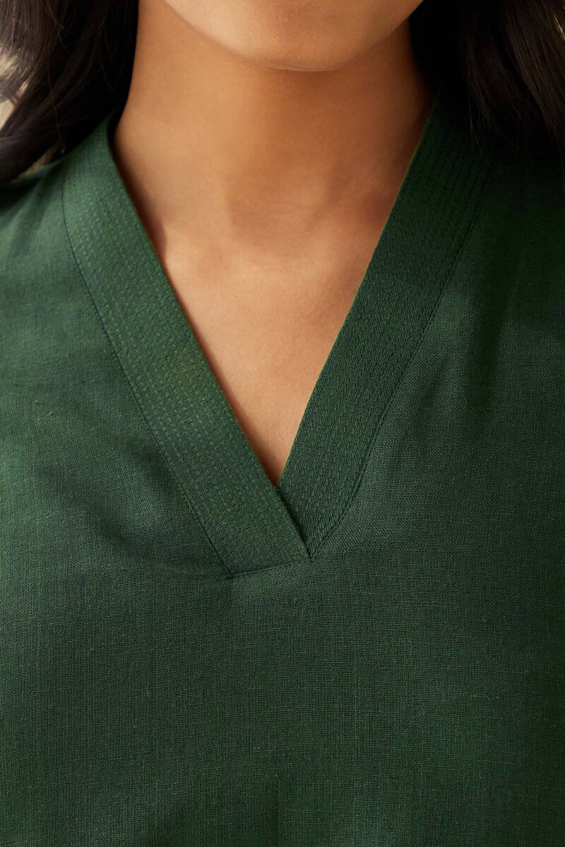 Green Handcrafted Cotton Linen Top
