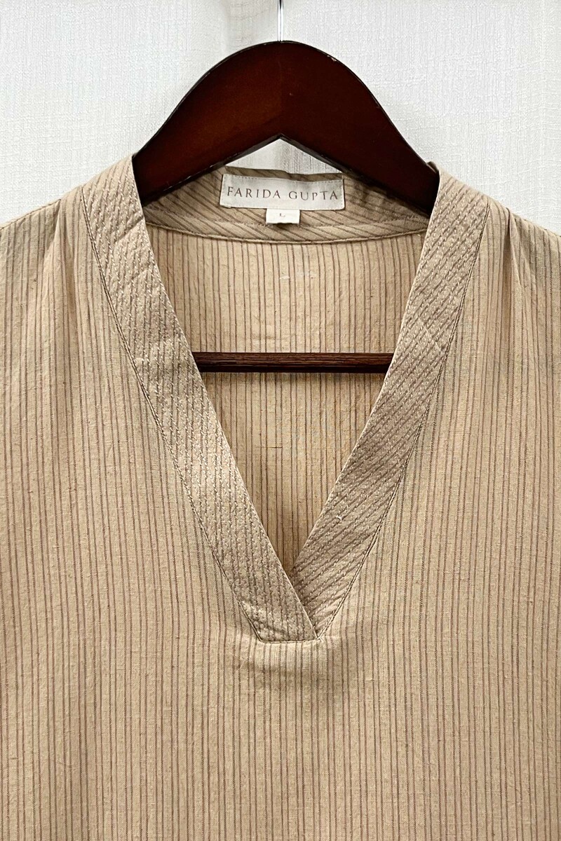 Beige Handcrafted Straight Handloom Cotton Kurta
