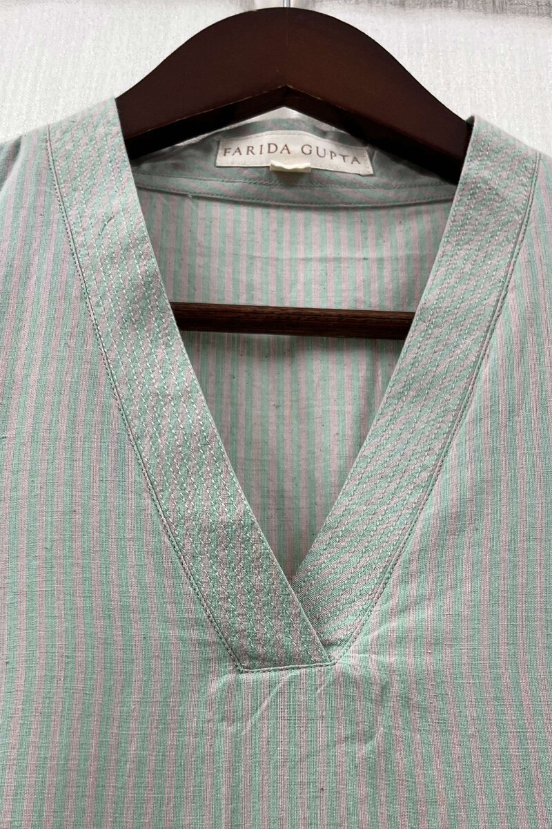 Mint Green Handcrafted Straight Handloom Cotton Kurta