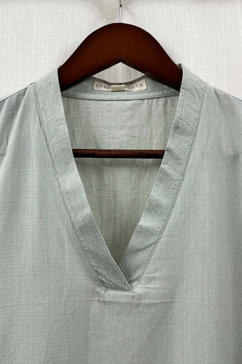 Mint Green Handcrafted Straight Handloom Cotton Kurta