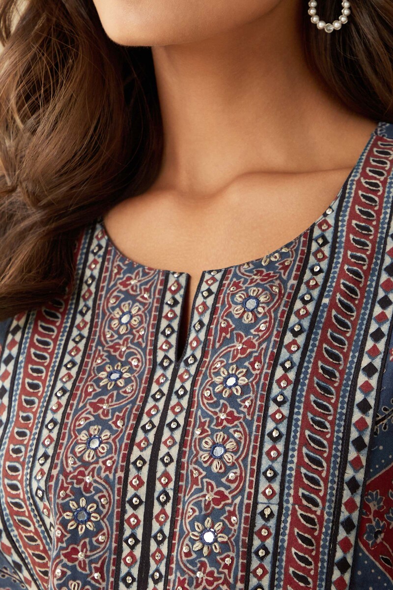 Ajrak Hand Block-Printed Straight Cotton Kurta