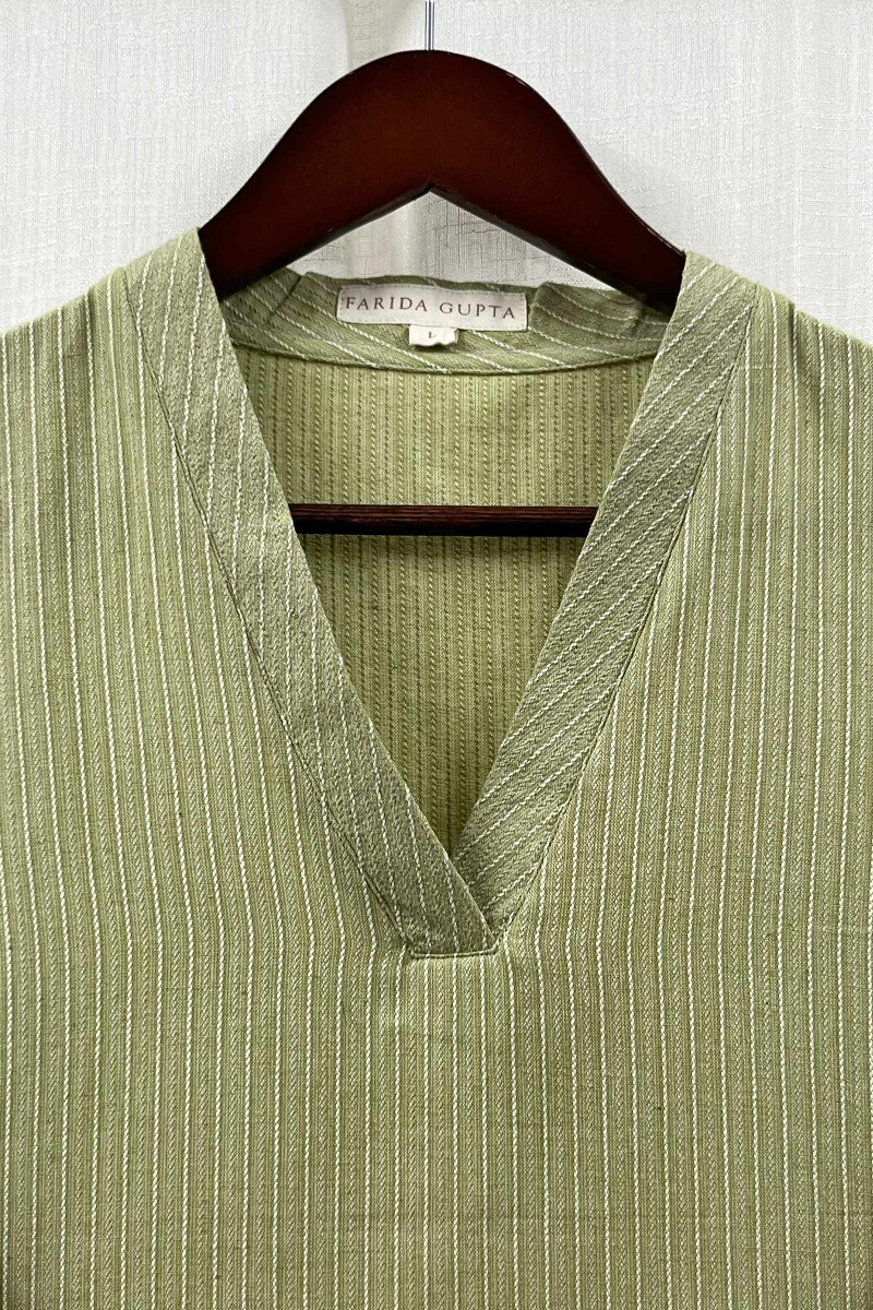 Mint Green Handcrafted Straight Handloom Cotton Kurta
