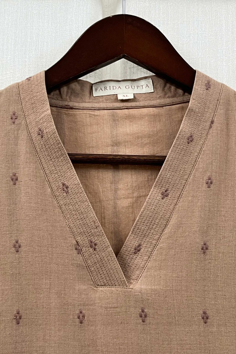 Brown Handcrafted Straight Handloom Cotton Kurta