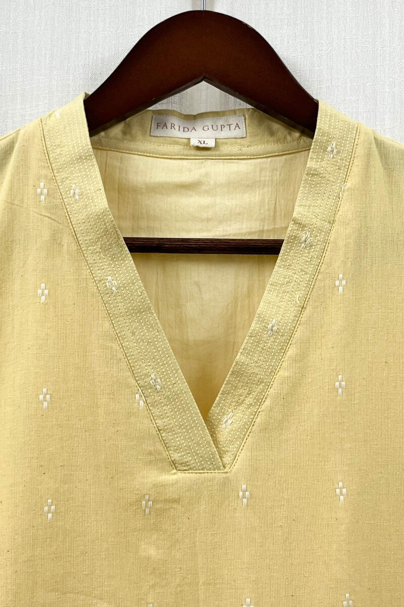 Yellow Handcrafted Straight Handloom Cotton Kurta
