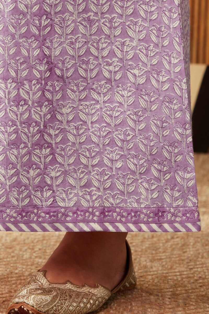 Purple Hand Block-Printed Cotton Palazzo