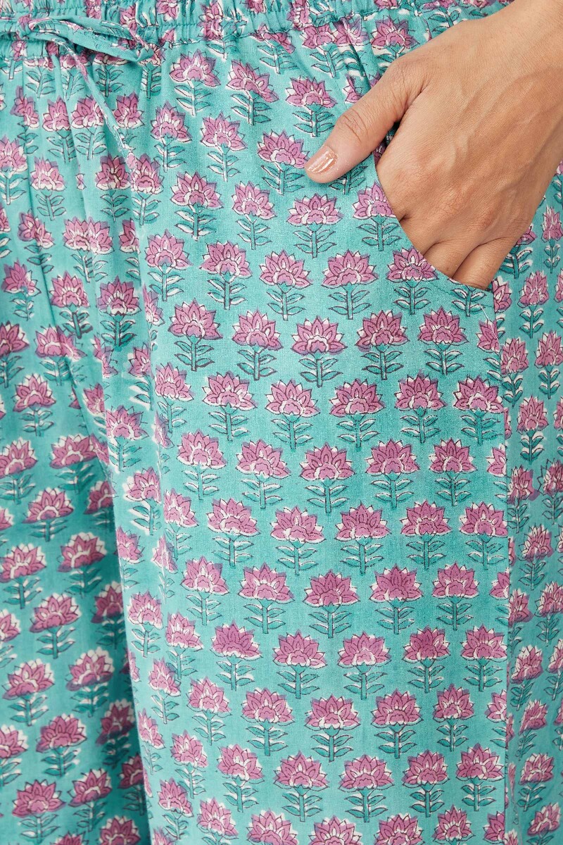 Turquoise Hand Block-Printed Cotton Farsi