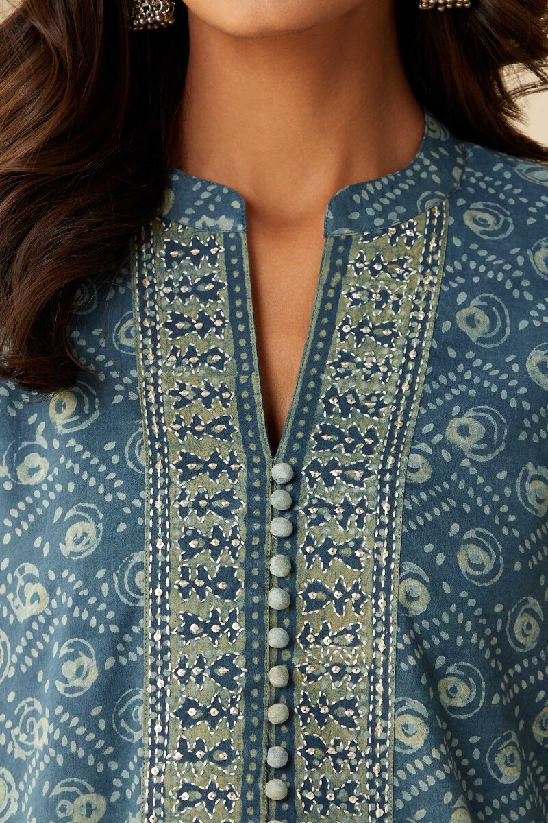 Akola Hand Block-Printed Straight Cotton Kurta