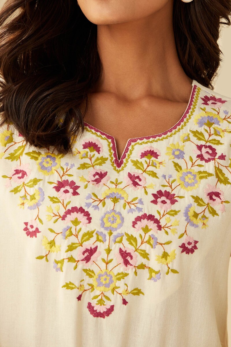 Cream Handcrafted Straight Cotton Linen Kurta