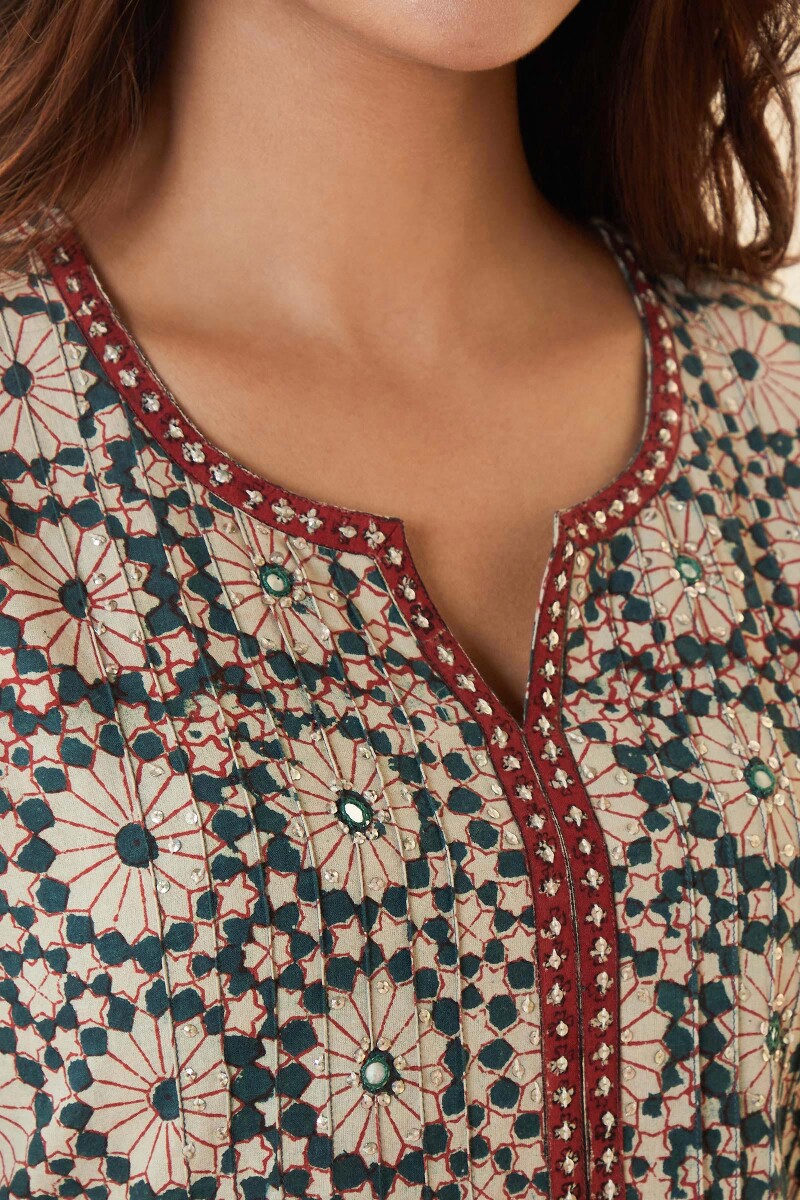 Bagru Hand Block-Printed Straight Cotton Kurta