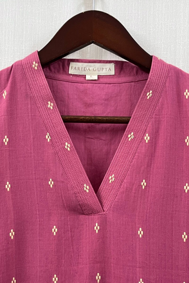 Pink Handcrafted Straight Handloom Cotton Kurta