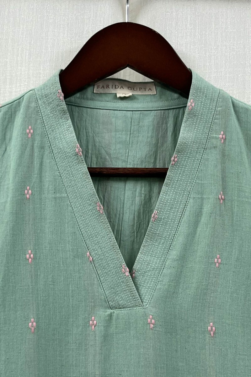 Mint Green Handcrafted Straight Handloom Cotton Kurta