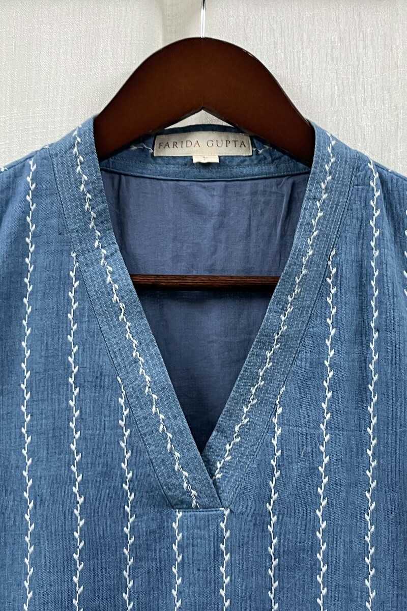 Blue Handcrafted Straight Handloom Cotton Kurta