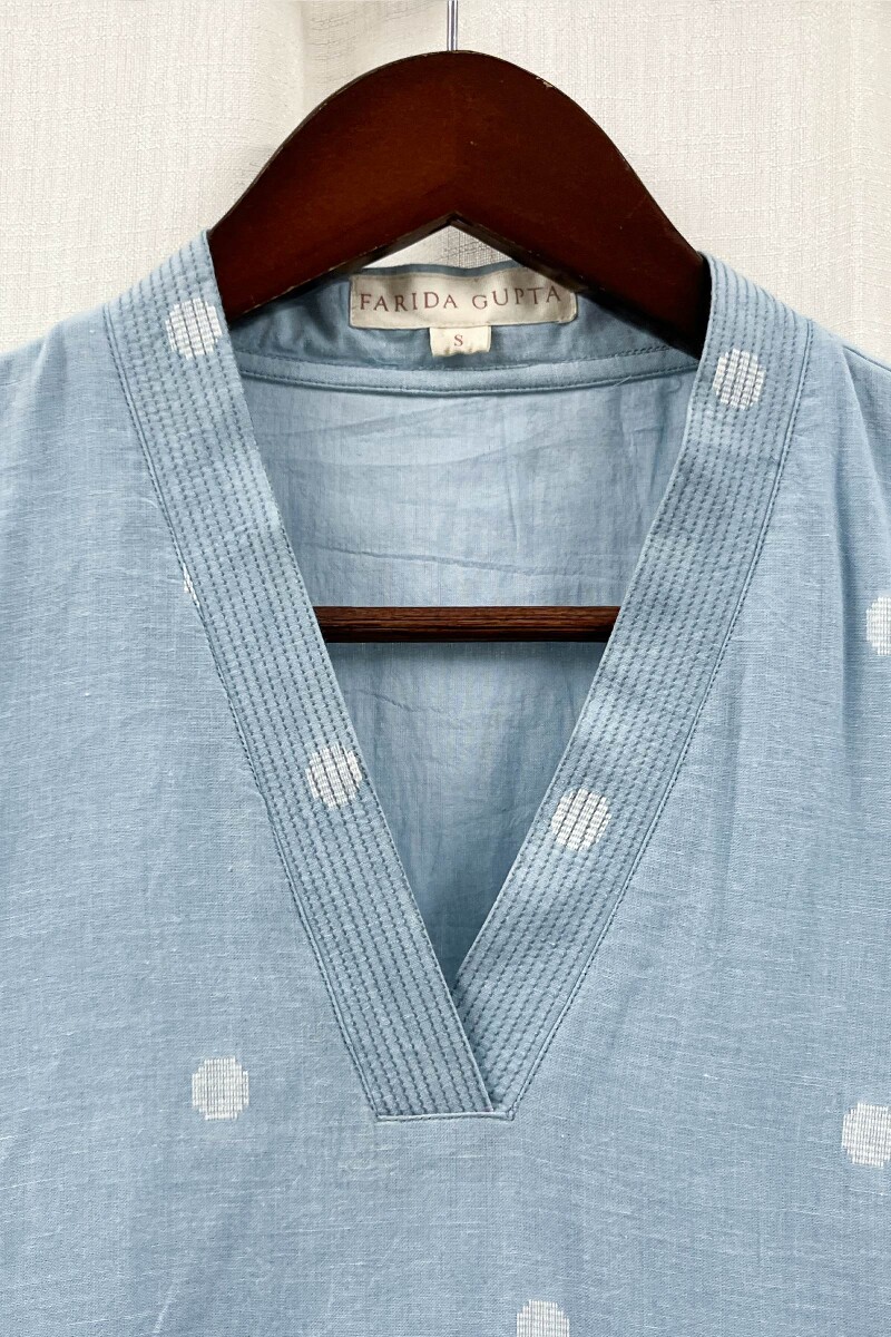 Blue Handcrafted Straight Handloom Cotton Kurta