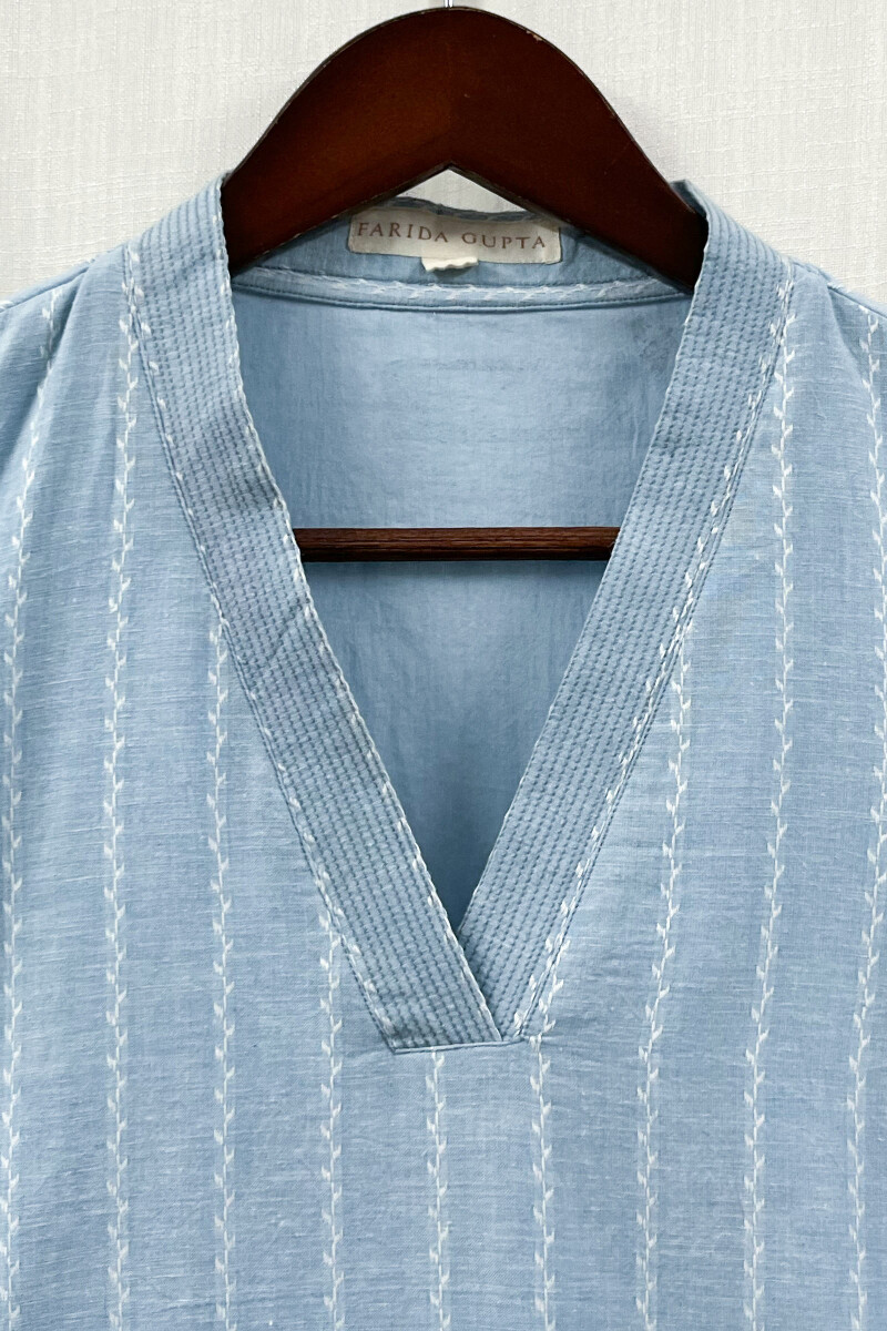 Blue Handcrafted Straight Handloom Cotton Kurta