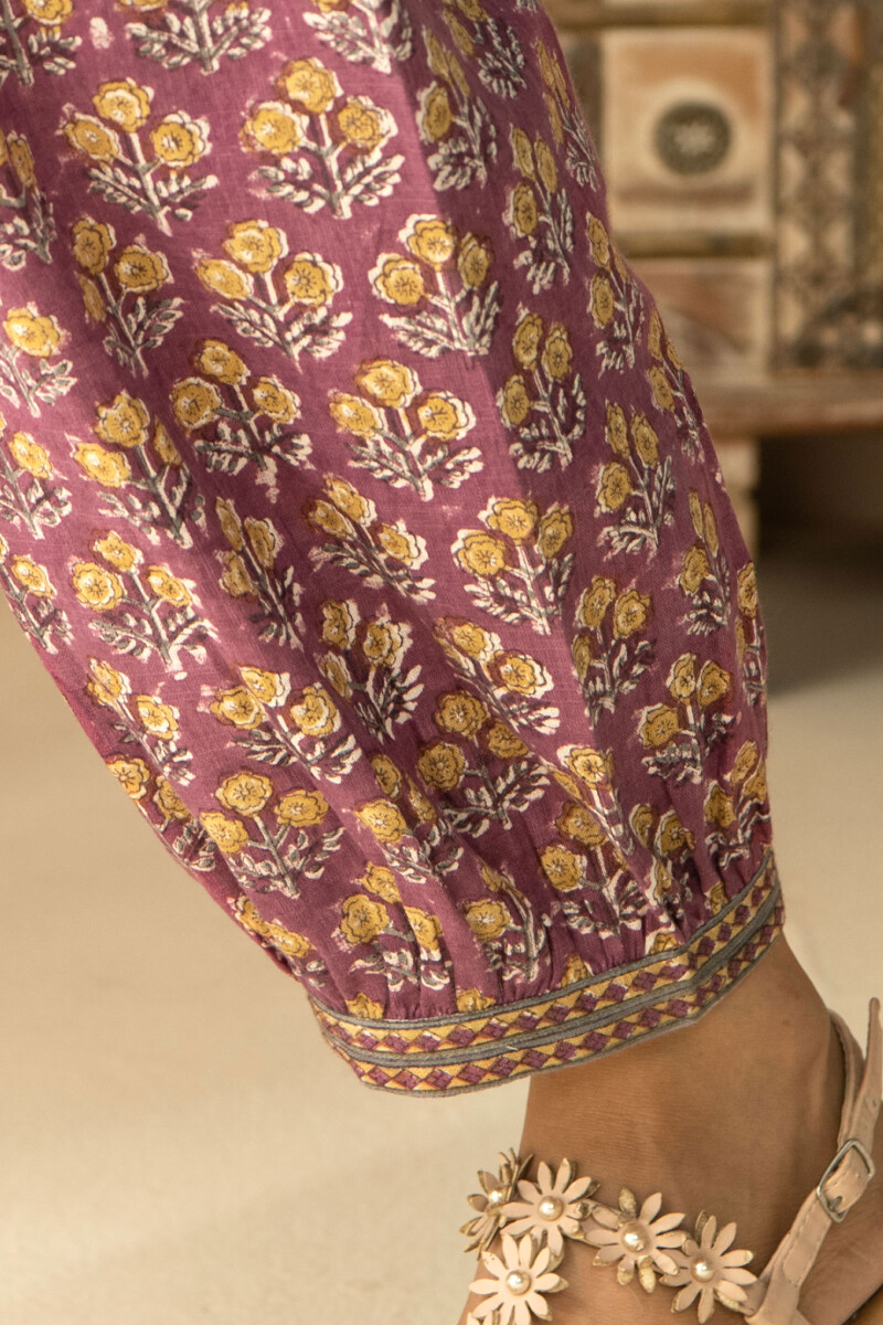 Mustard Hand Block-Printed Cotton Slub Izhaar Pants