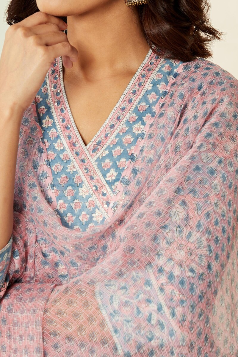 Pink Hand Block-Printed Kota Dupatta