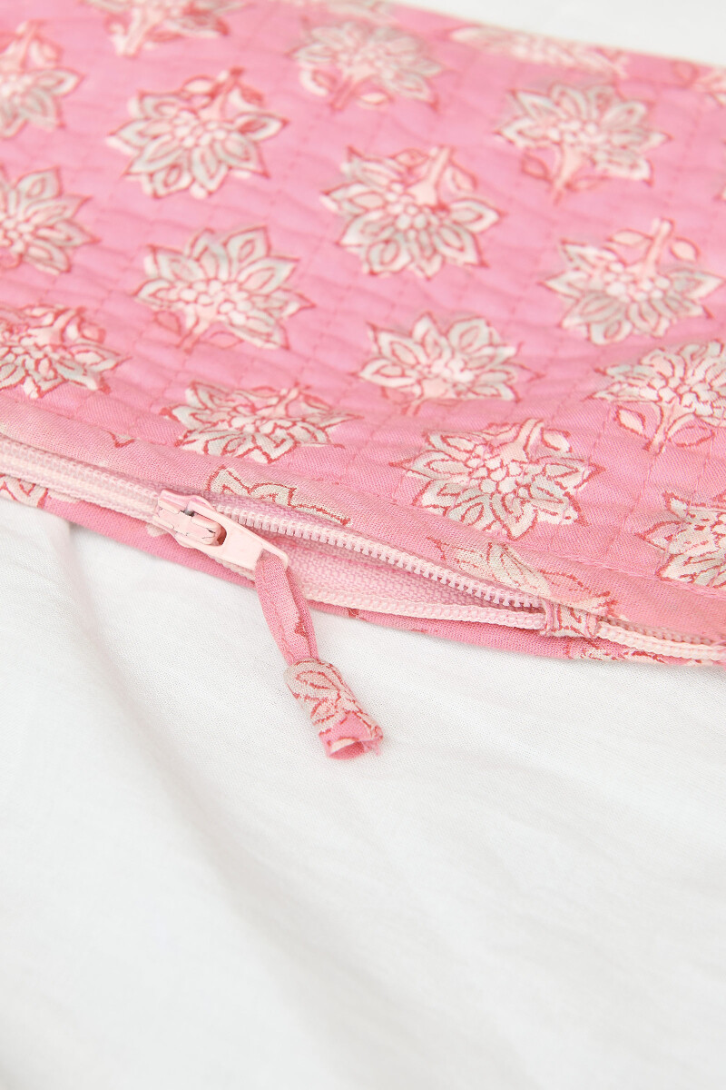 Pink Hand Block-Printed Cotton Pencil Pouch