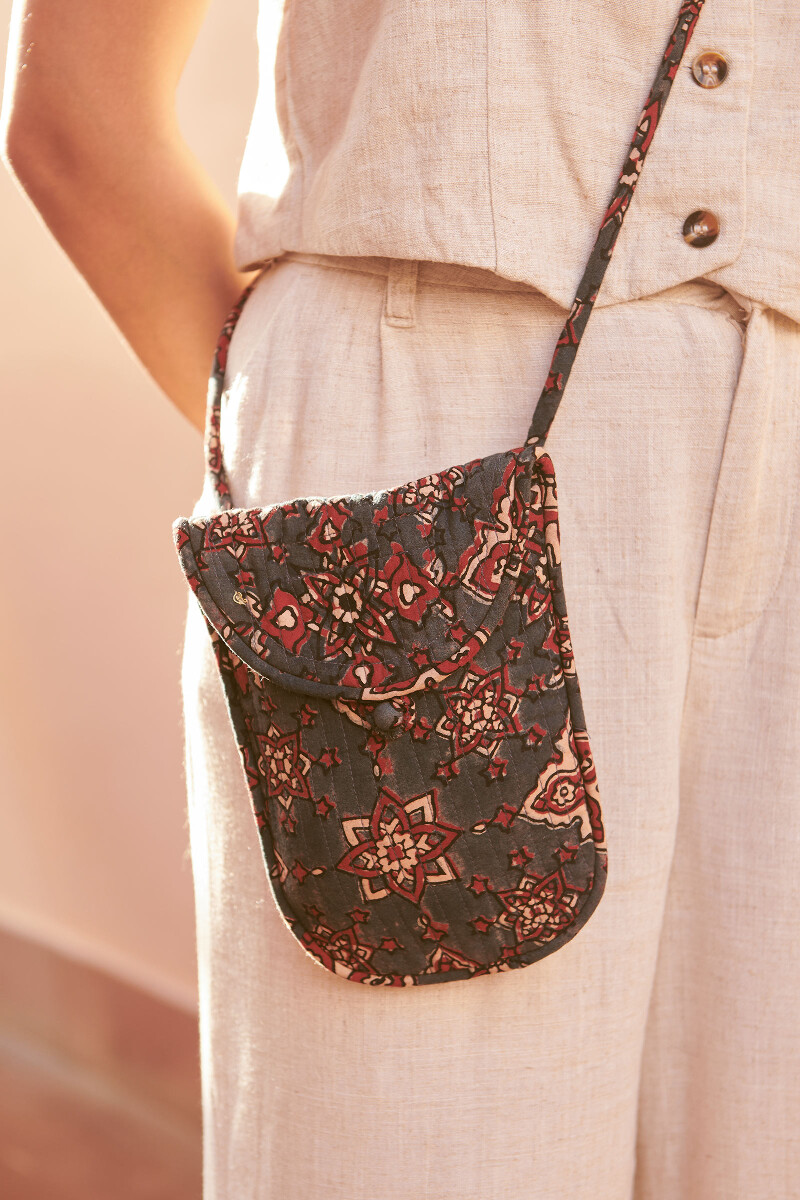 Buy Ajrak Hand Block Printed Cotton Sling Bag for Accessories FGMB23 01 Farida Gupta