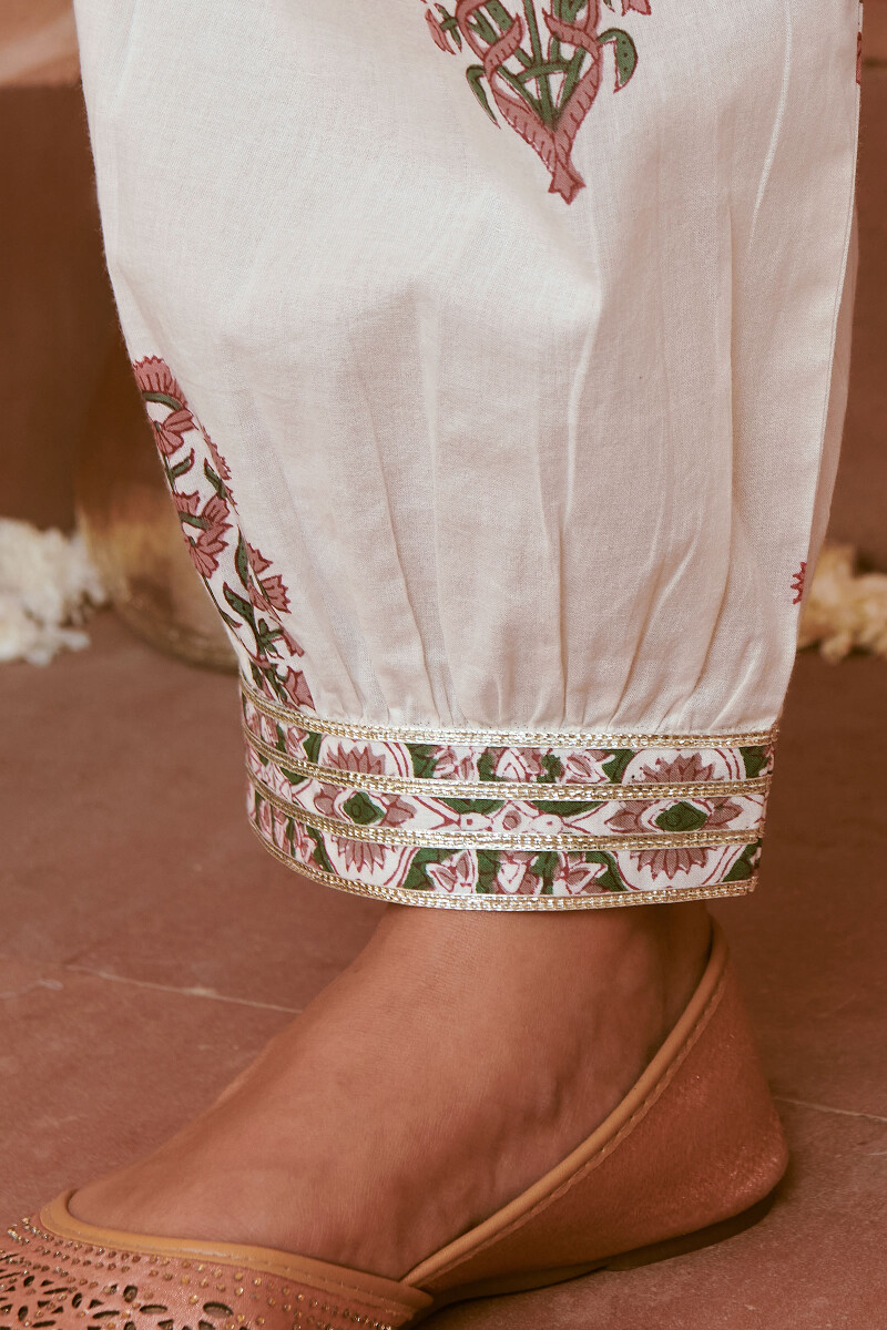White Hand Block-Printed Cotton Izhaar Pants