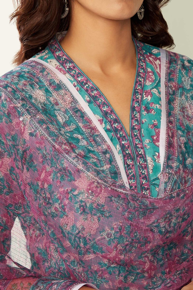 Pink Hand Block-Printed Kota Dupatta