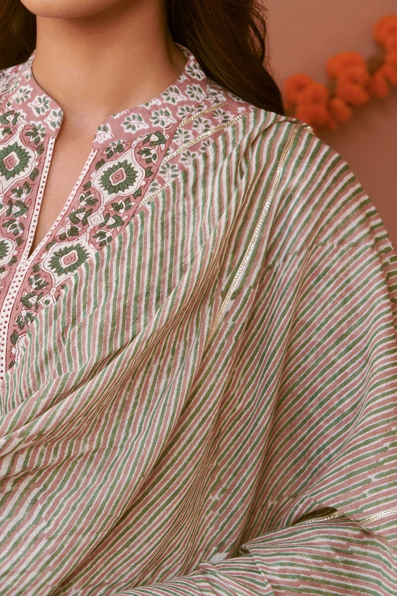 Green Hand Block-Printed Cotton Mul Dupatta