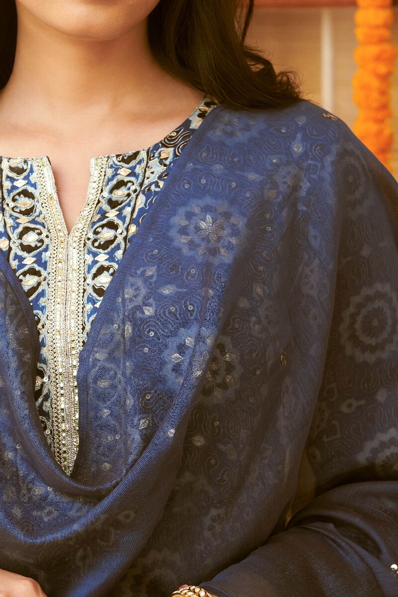 Indigo Handcrafted Cotton Silk Dupatta