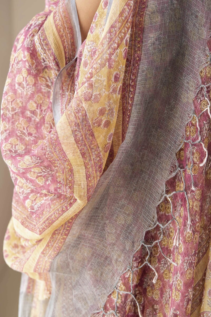 Purple Hand Block-Printed Kota Dupatta
