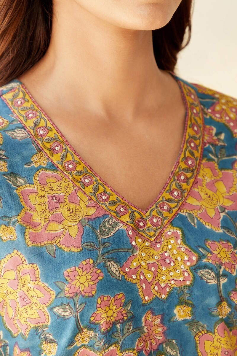 Blue Hand Block-Printed Cotton Top