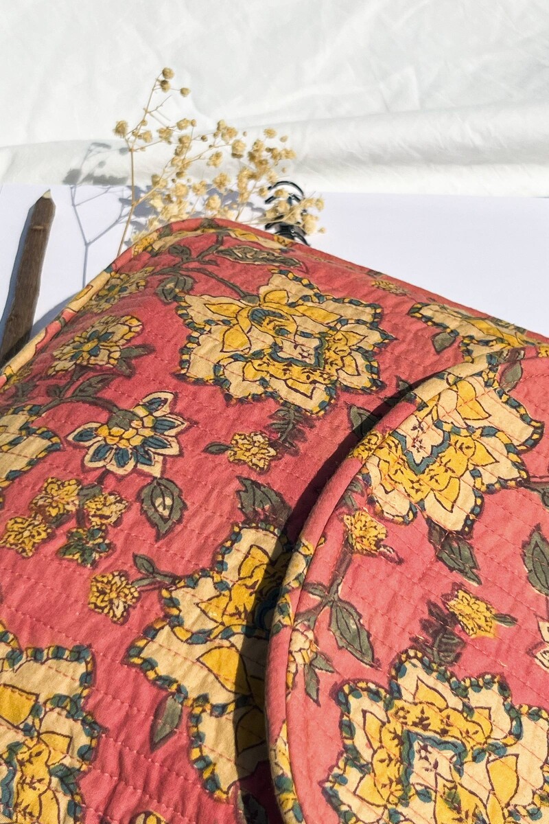 Peach Hand Block-Printed Cotton Crossbody Bag