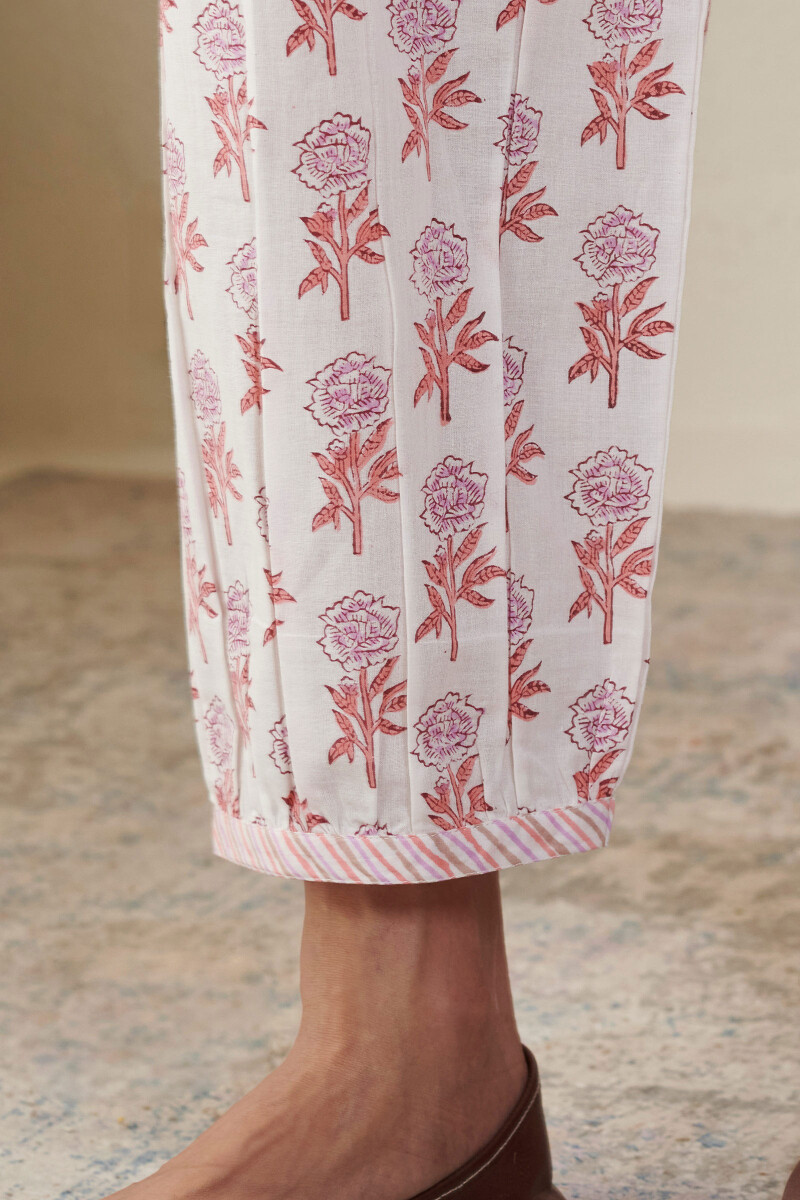White Hand Block-Printed Cotton Izhaar Pants